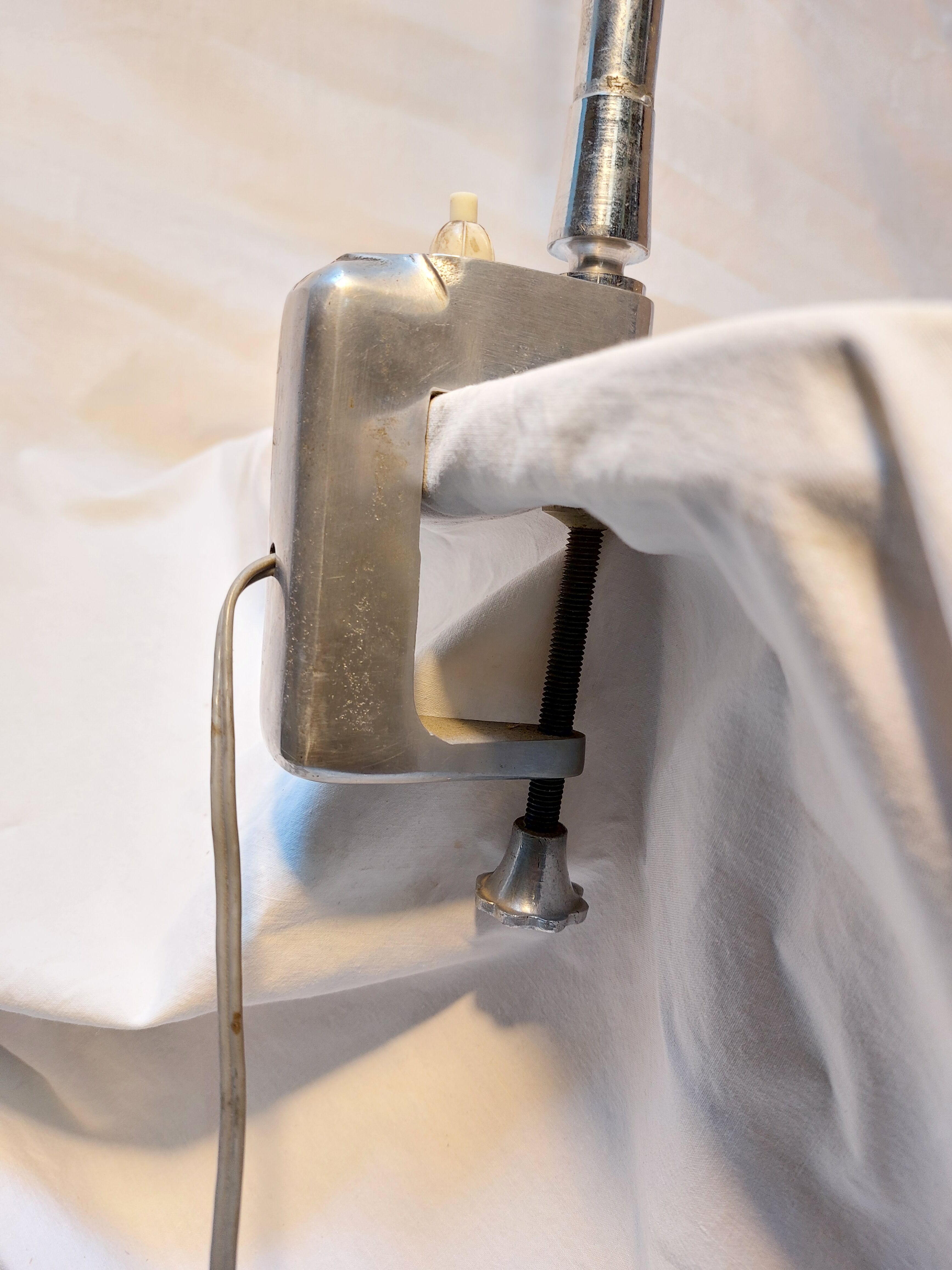 Old workshop lamp with ball reflector vice, 50s