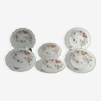 6 flat porcelain plates. Art Nouveau