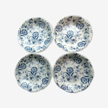 4 assiettes calottes gien art deco modèle oeillets en bleu