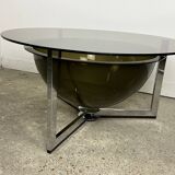 Table basse Space Age en aluminium et verre fumé, 1970