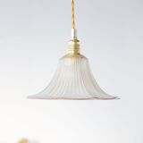 Pendant lamp in engraved and gilded glass