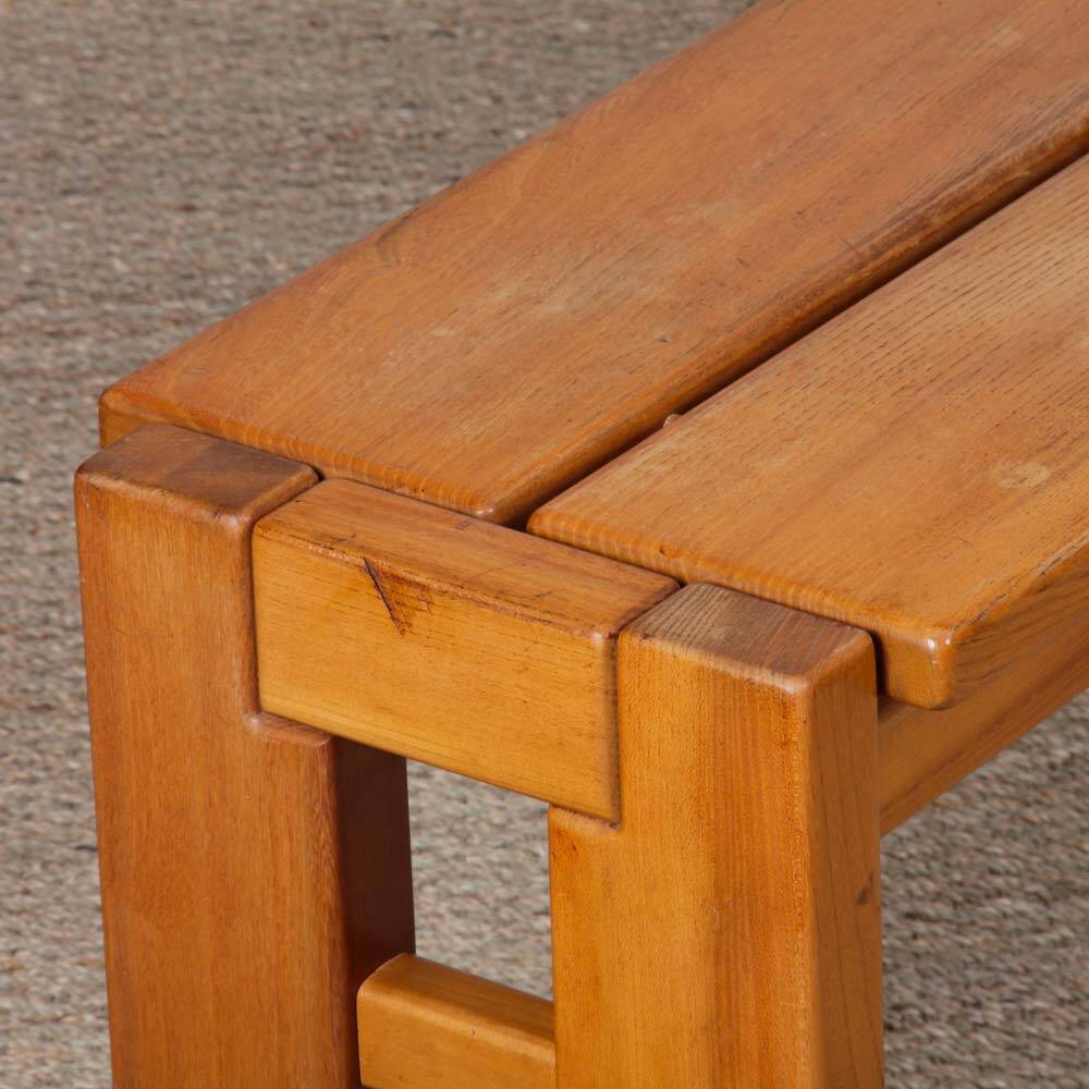 Banc vintage en orme massif édité par Maison Regain, 1980