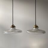 Lot 2 old vintage striated glass hanging lamps
