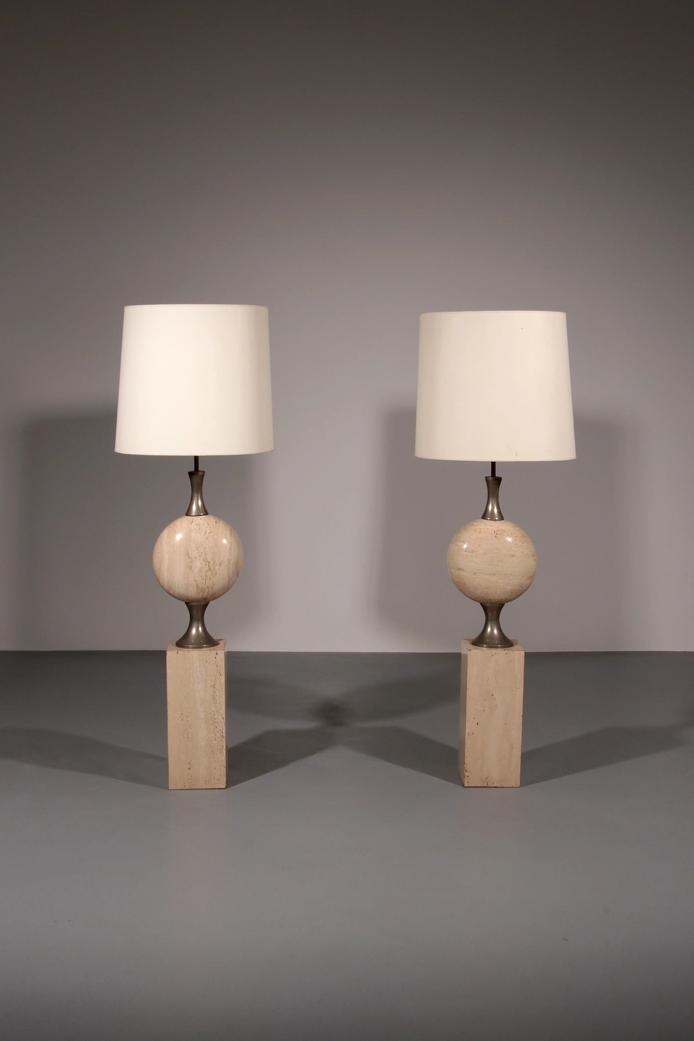 Travertine floor lamp by Philippe Barbier for Maison Barbier, monumental piece, 1970s