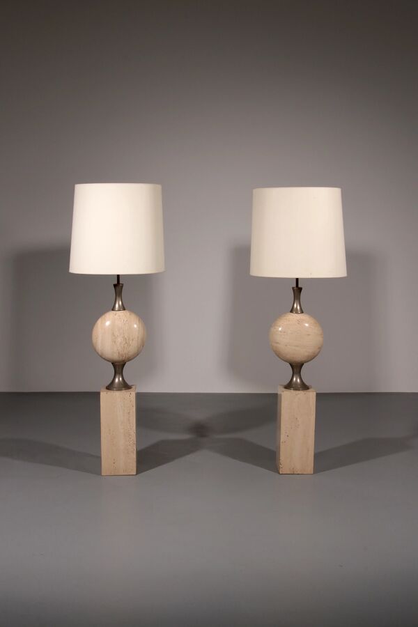 Lampadaires en travertin par Philippe Barbier pour Maison Barbier, pièce monumentale, années 1970.