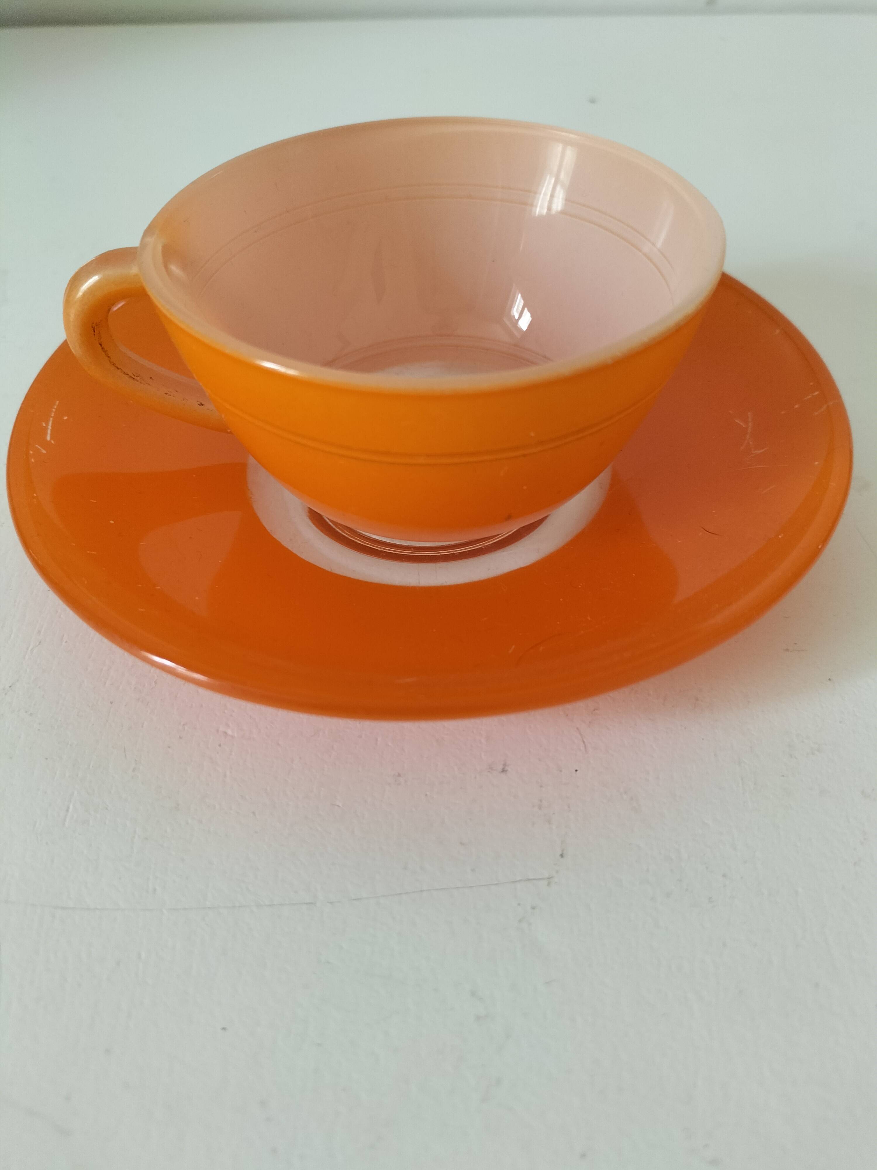Duralex orange cup and saucer – vintage 70s design