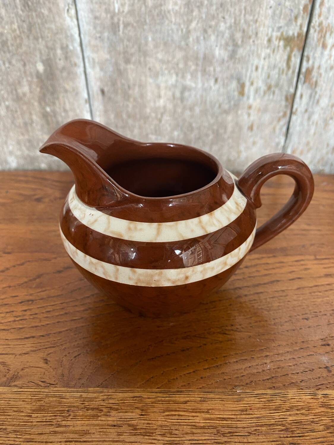 Ancien pot à lait sarreguemines modèle mary céramique marron & blanche