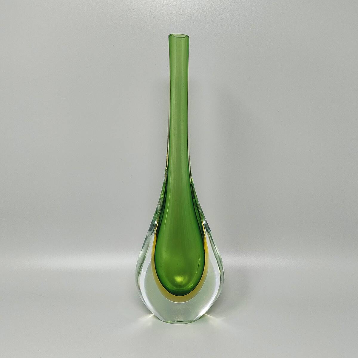 1960s Gorgeous Green and Yellow Vase By Flavio Poli