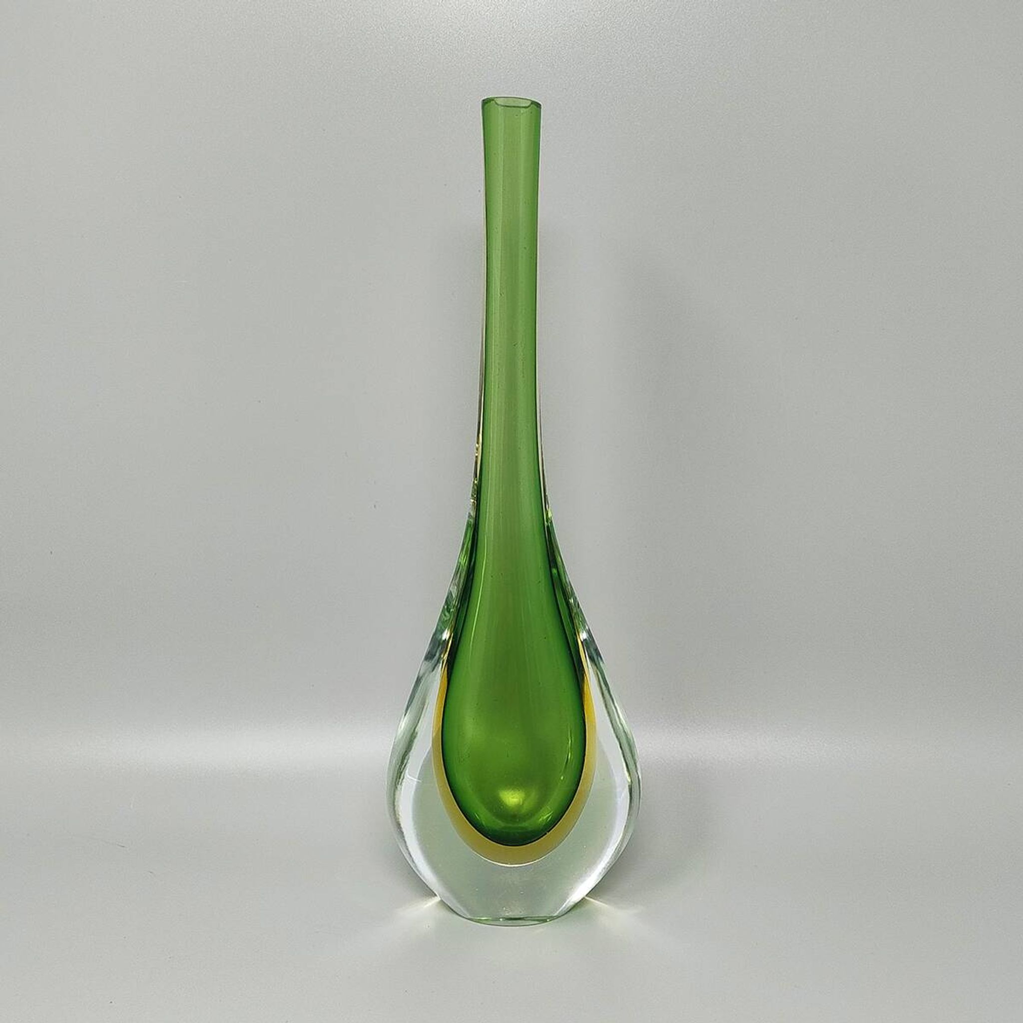 1960s Gorgeous Green and Yellow Vase By Flavio Poli