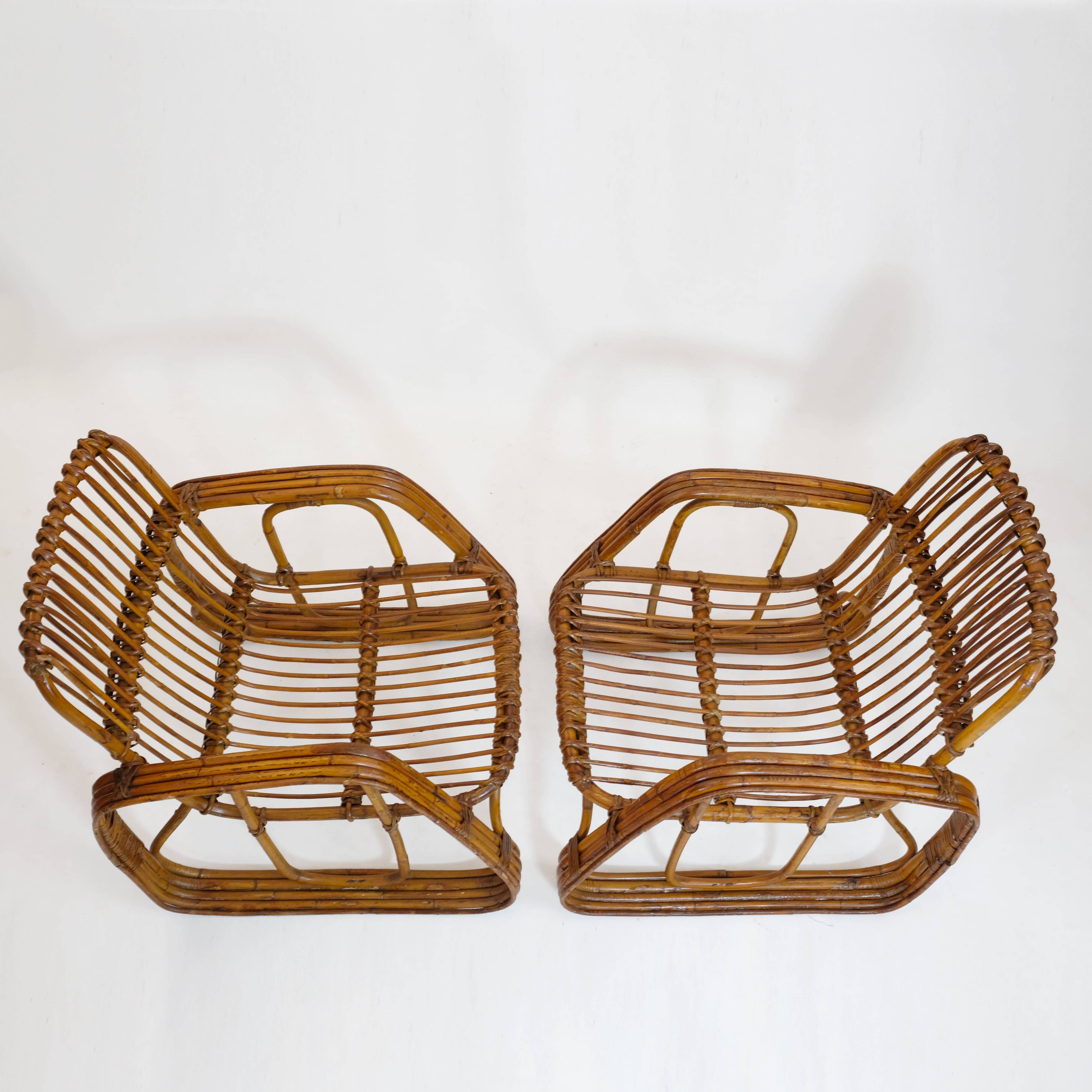 Pair of rattan armchairs, Italy, 1960s, no. 2.