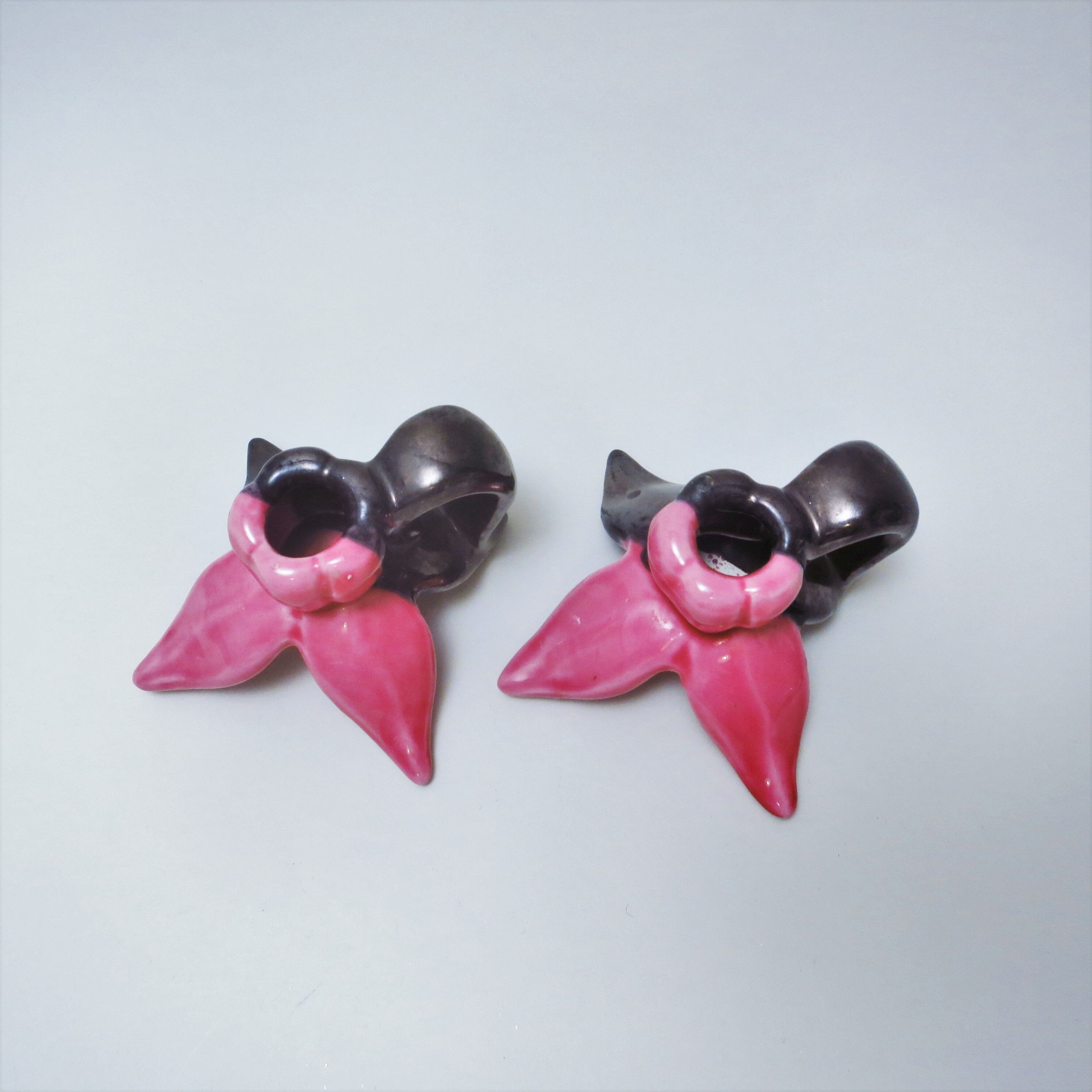 Pair of two-tone ceramic candle holders from Vallauris 50s