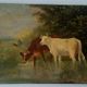 Table oil on panel cows late 19th early 20th century