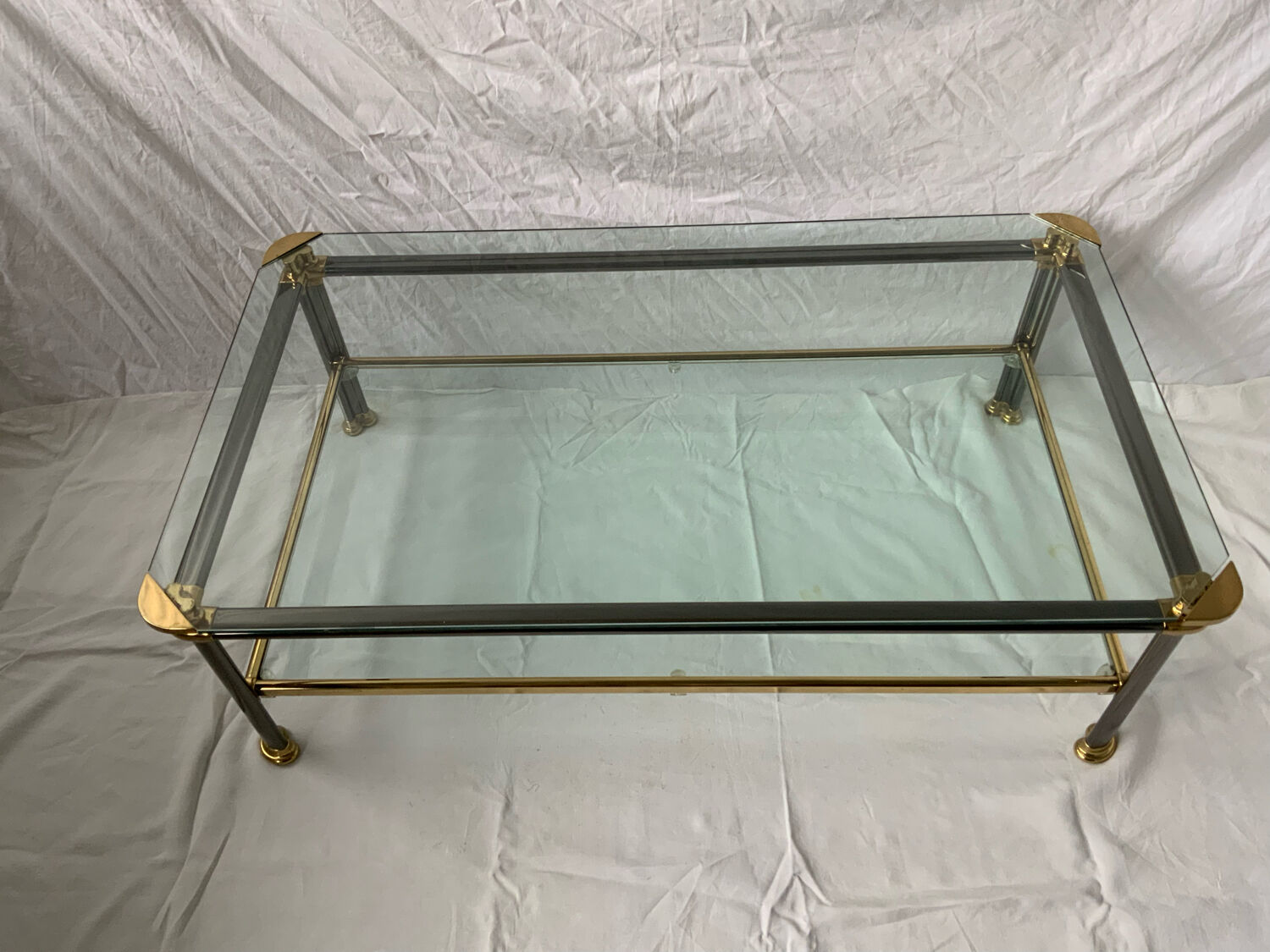 Glass and brass coffee table