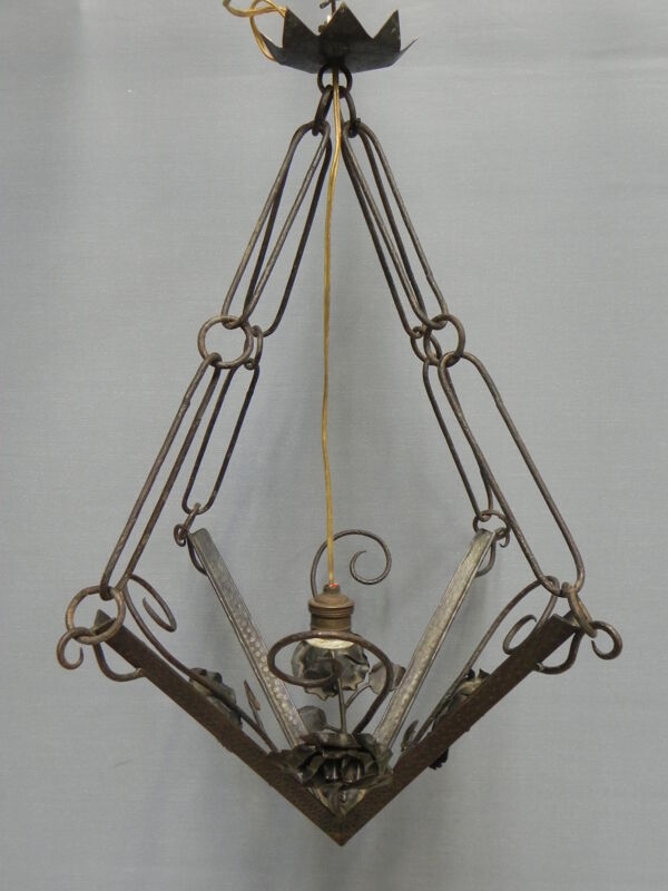 Suspension art déco avec 4 plaques de verre nuageuses