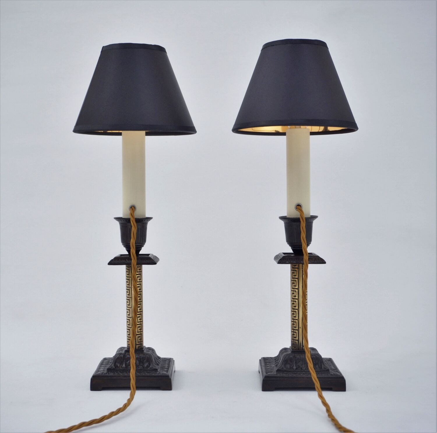 Pair antique candlestick table lamps 1890