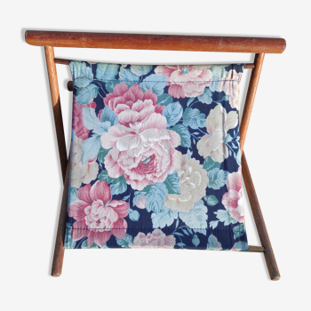 Porte revue  pliant  vintage en toile et bois