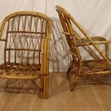 Pair of Audoux Minnet rattan armchairs