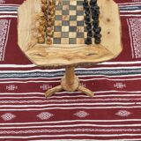 Rustic handmade chess table made of natural olive wood
