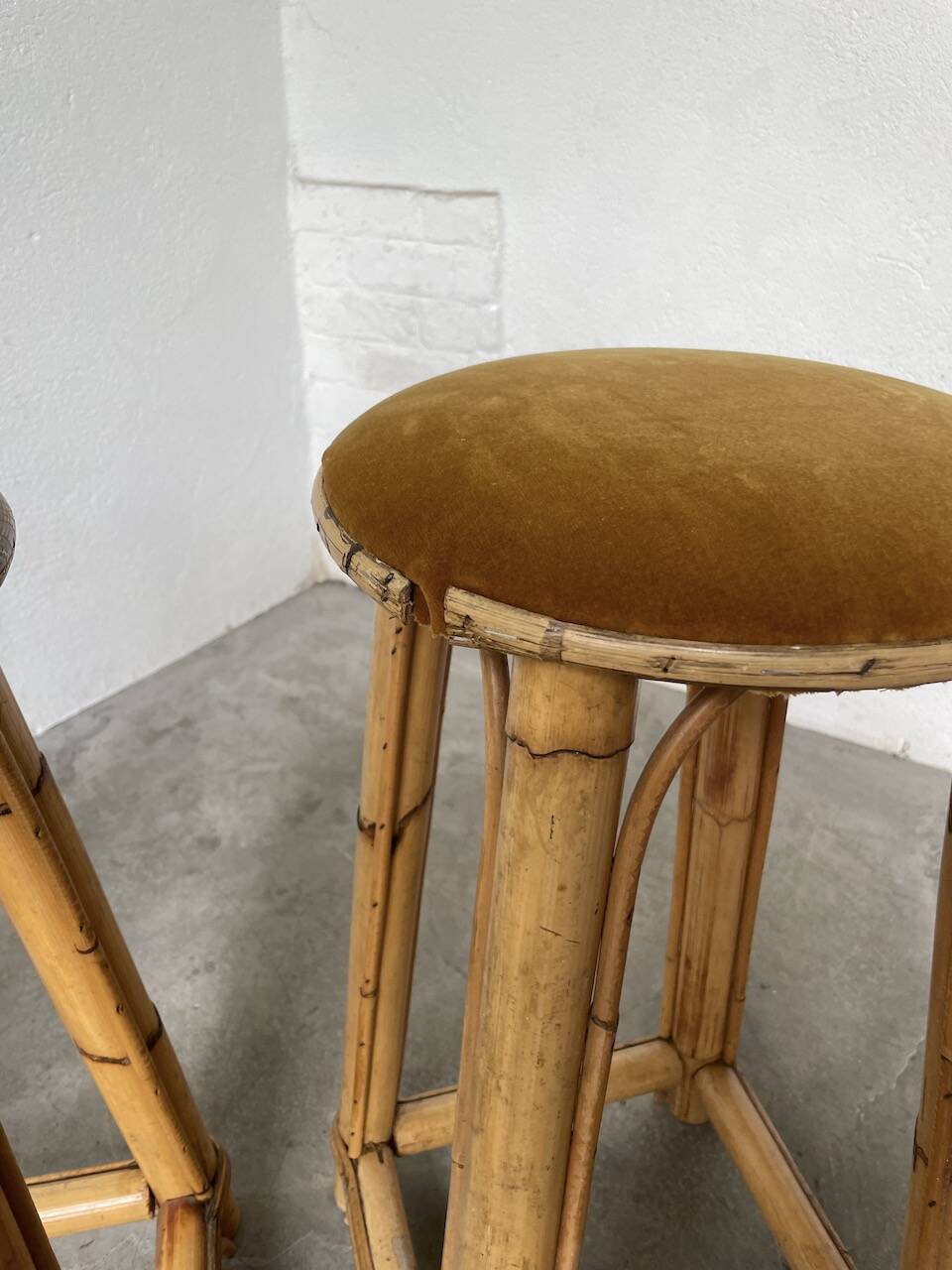 Set of three rattan high stools