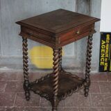 Antique turned wood bedside table with drawer, side table, nightstand
