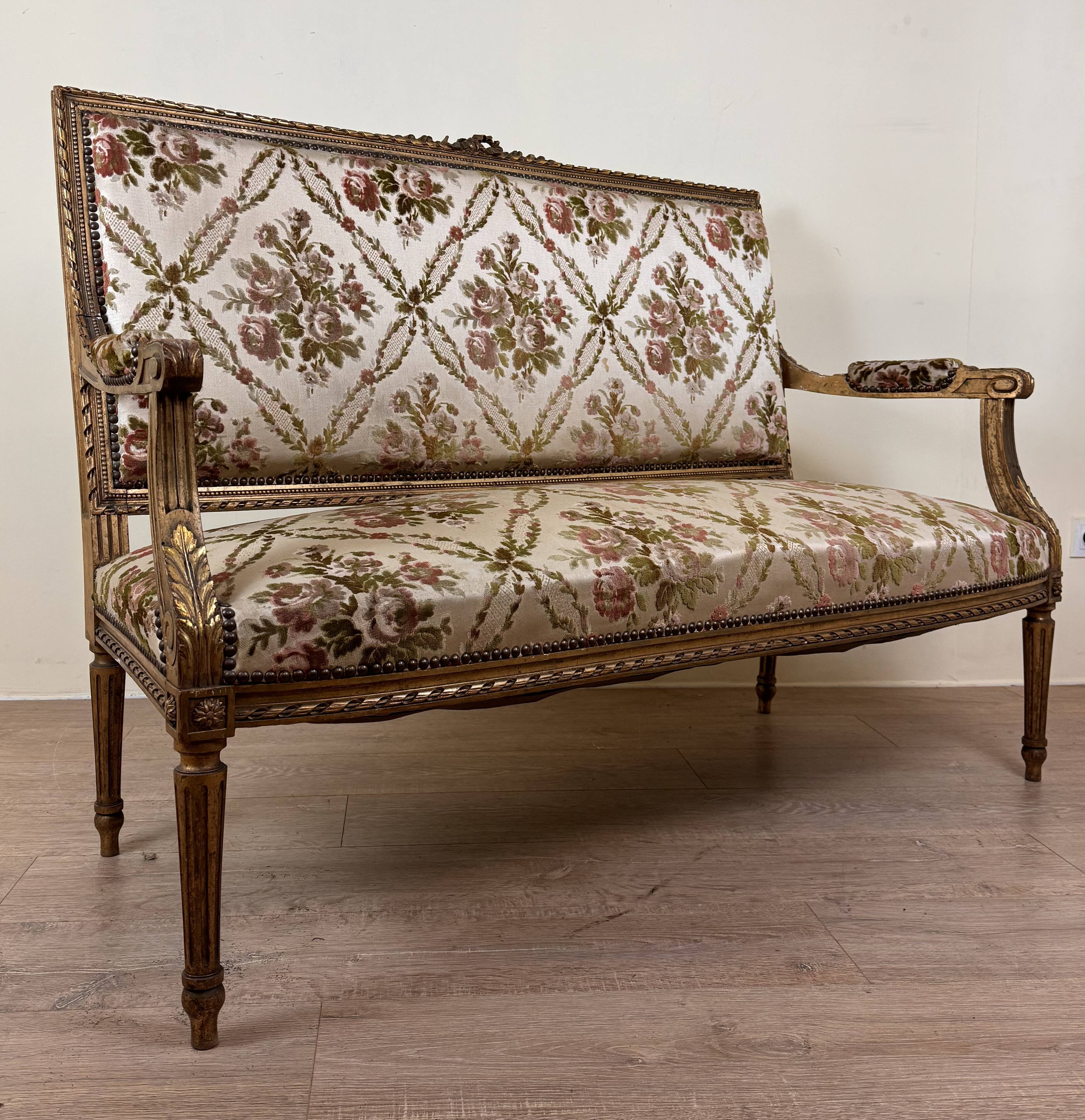 Louis XVI Style Bench In Golden Wood, mid-19th century