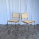 Ensemble de 2 chaises haute Bar Cesca / Design Marcel Breuer / Noyer clair, osier