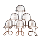 Set of 6 vintage stainless steel rounded chairs