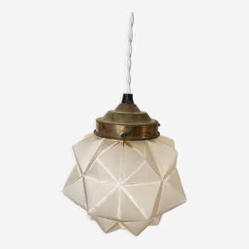 Vintage star globe pendant lamp in frosted glass and aged brass