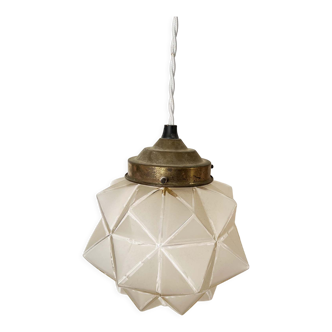 Vintage star globe pendant lamp in frosted glass and aged brass