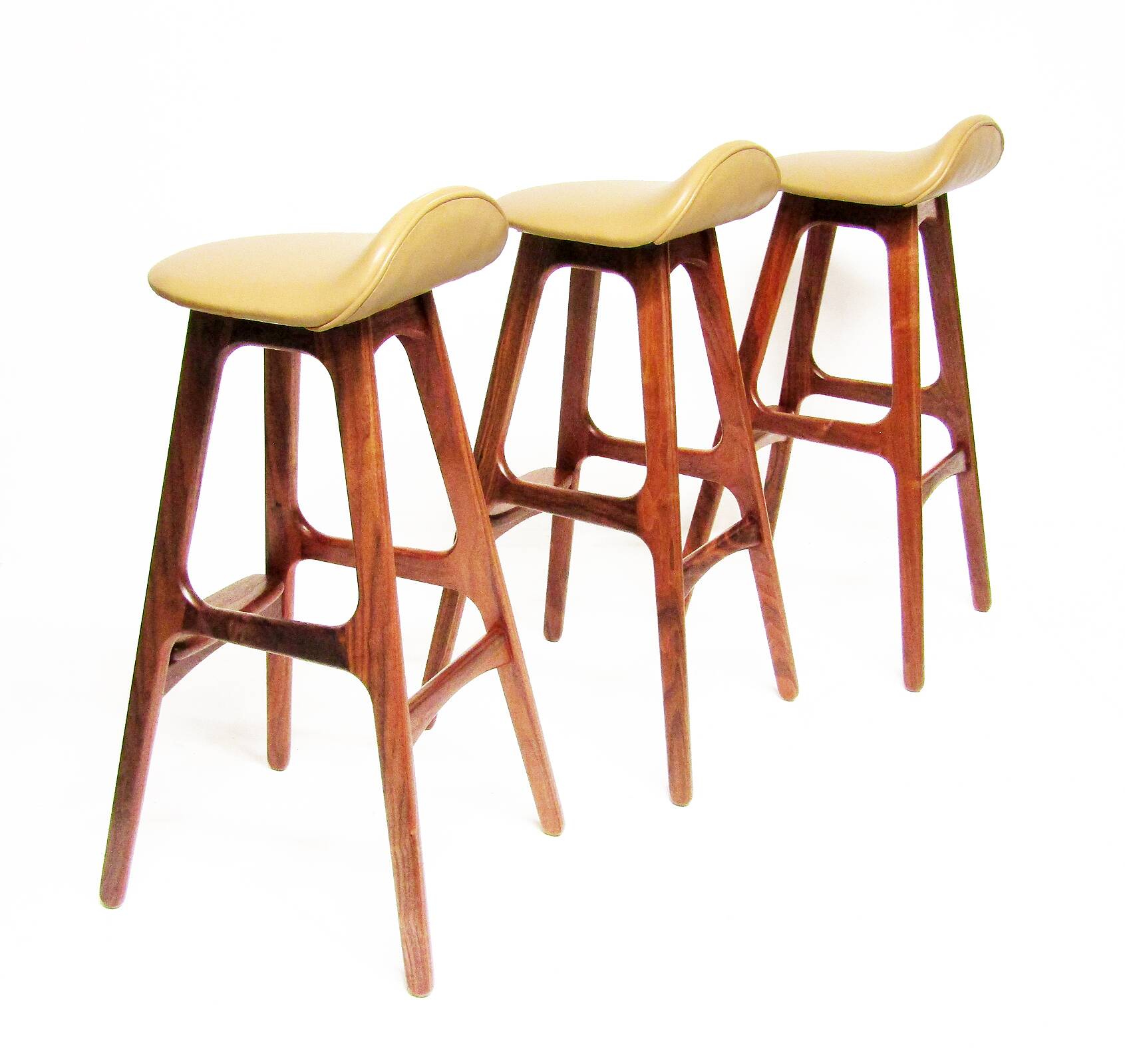 Three 1960s Danish Bar Stools In Rosewood & Leather by Erik Buch