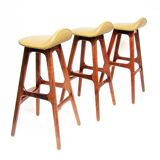 Three 1960s Danish Bar Stools In Rosewood & Leather by Erik Buch