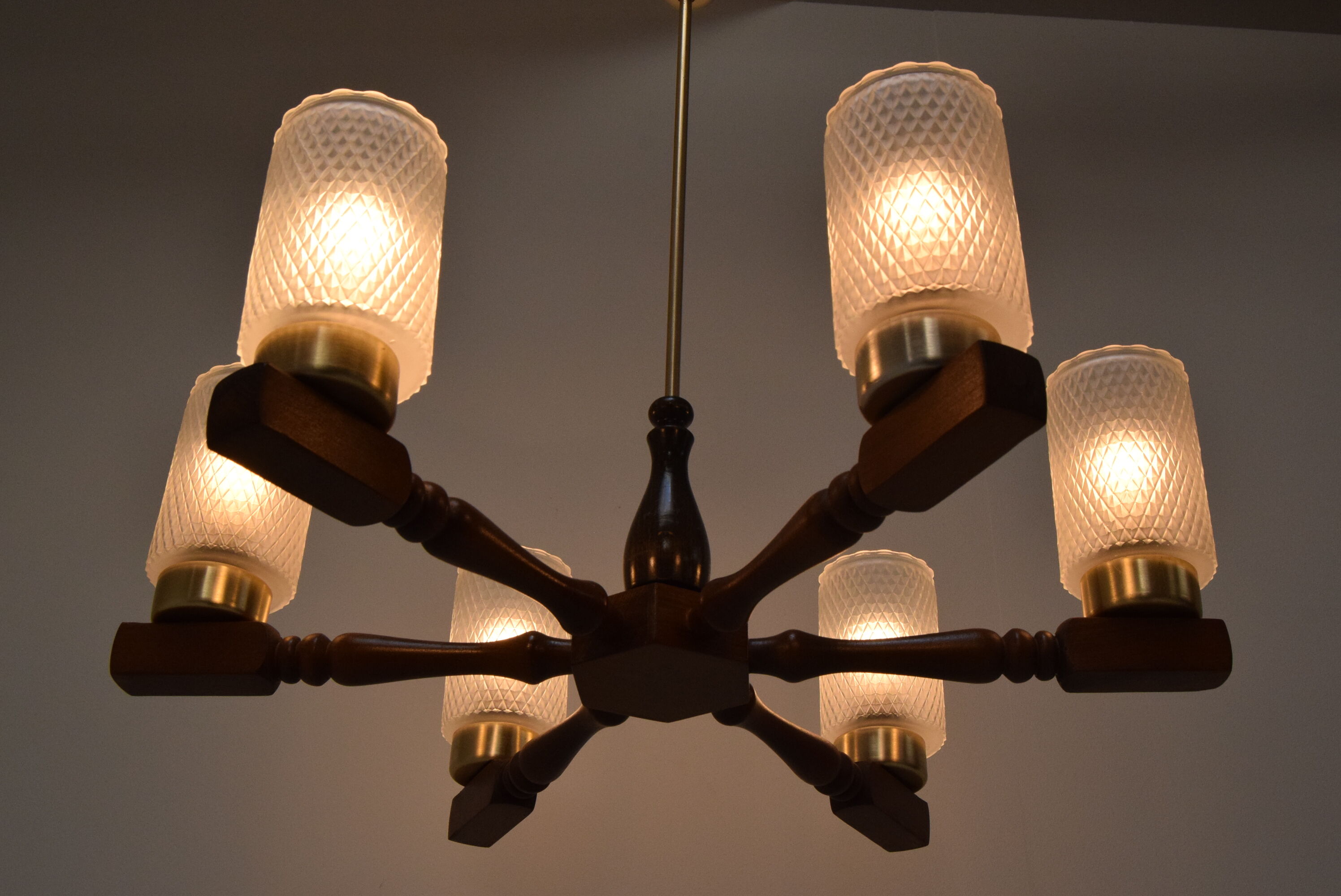 Mid-century wood chandelier  by Inva Litomerice,1970's