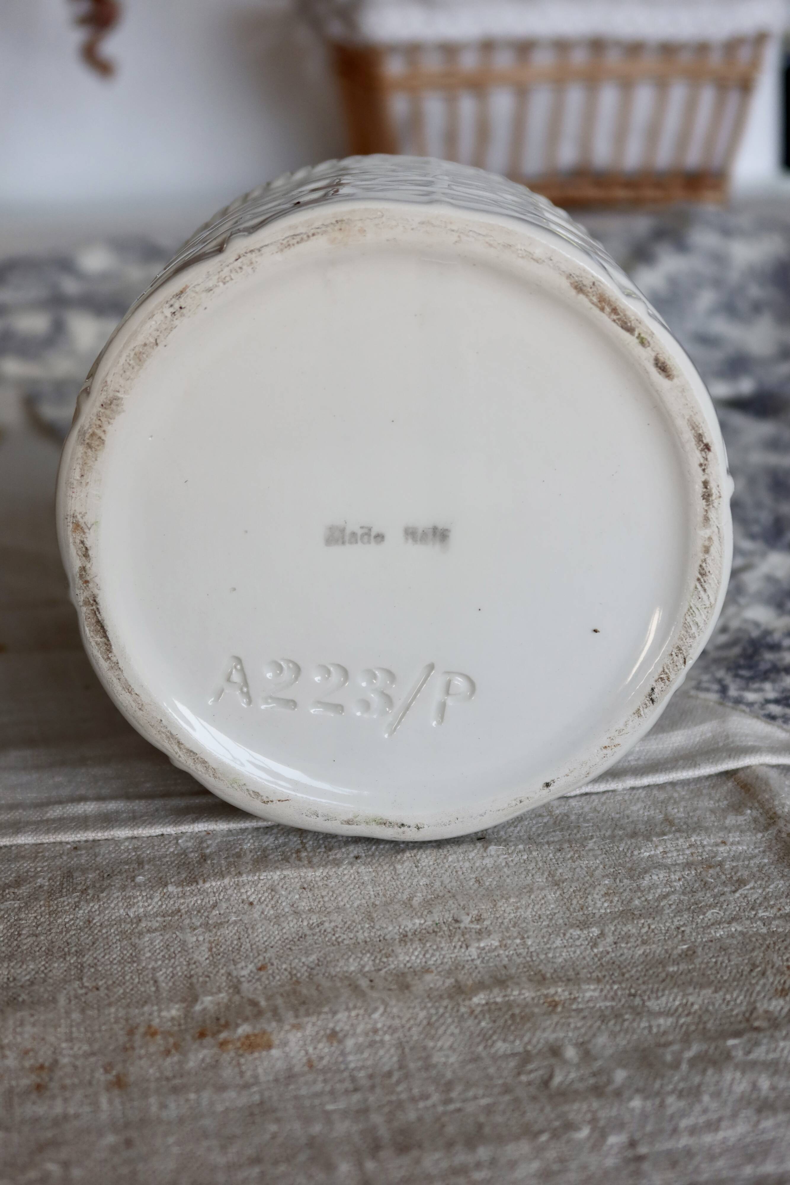 Vintage ceramic candy box with braided and slip