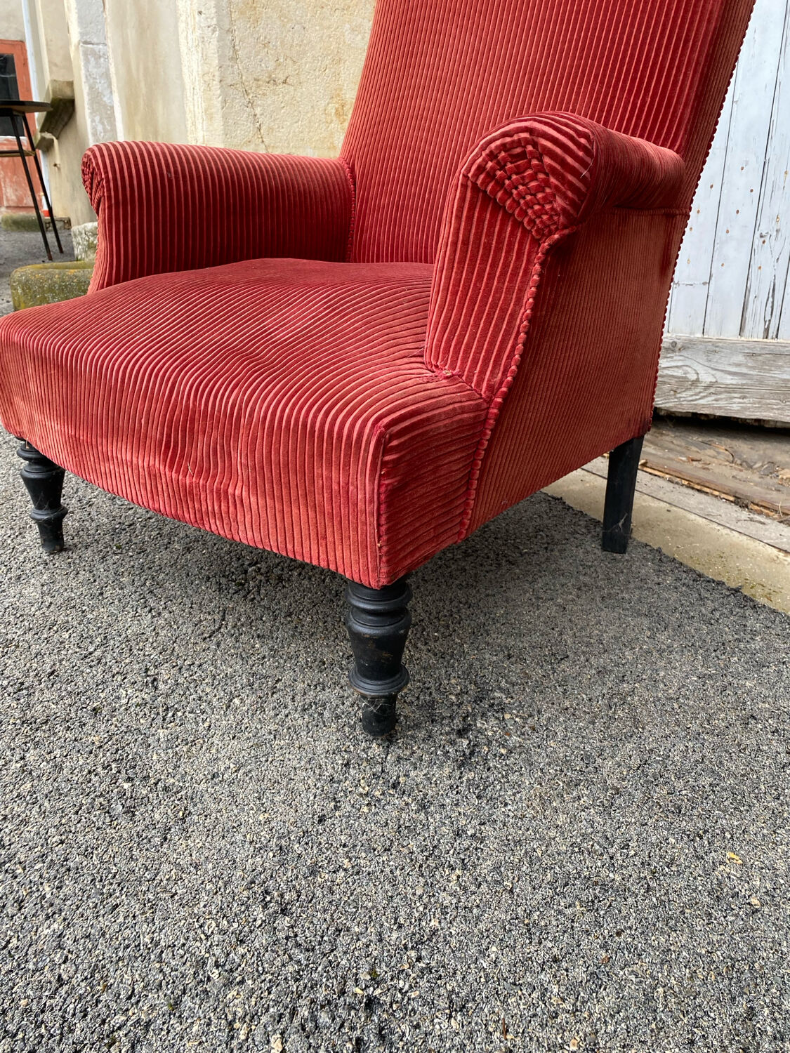 English velvet armchair