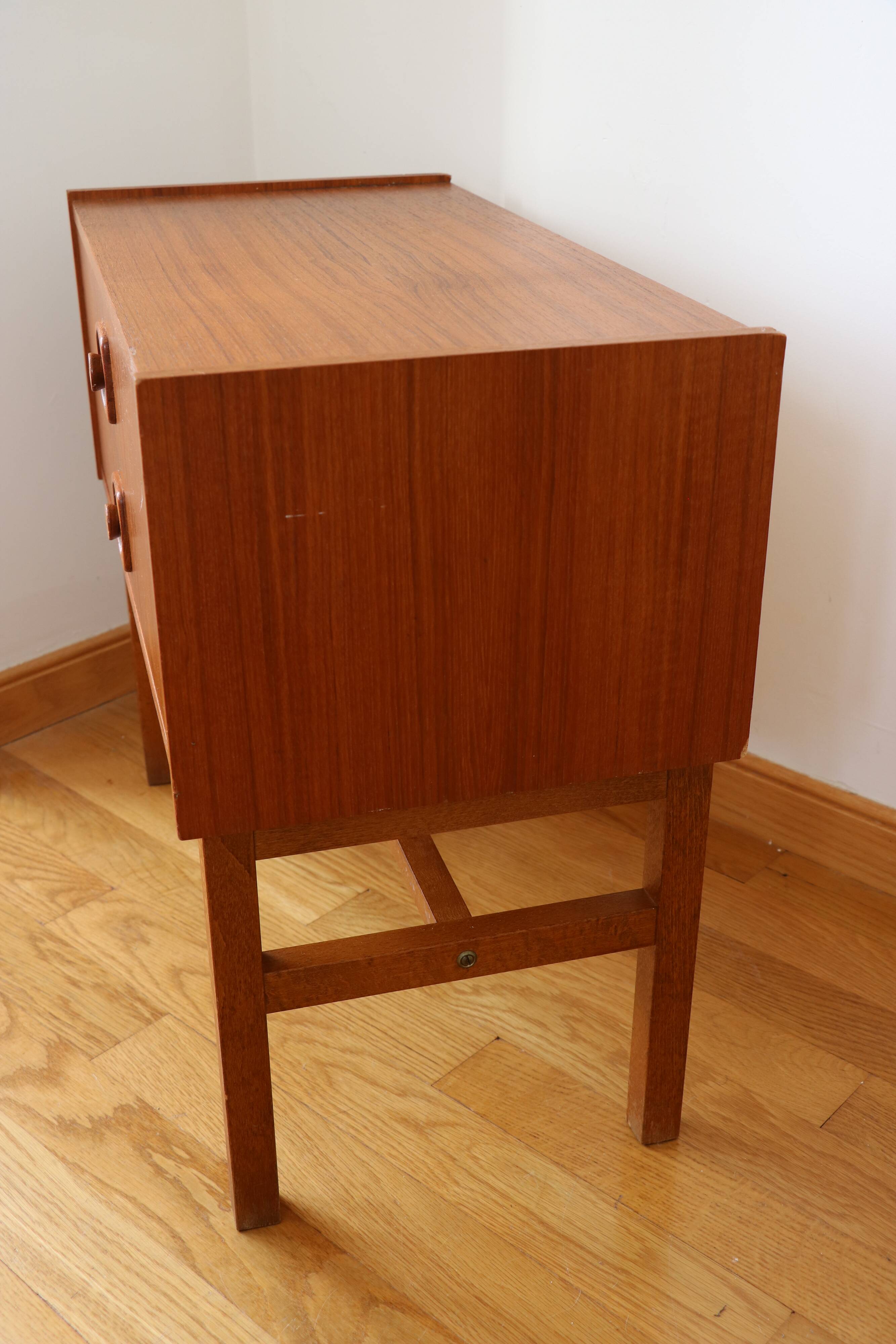 Bedside table, small Scandinavian chest of drawers, 1960, teak.