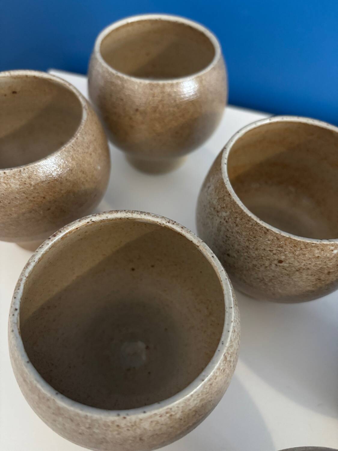Set of 6 vintage beige enameled stoneware cups vintage pyrite stoneware espresso cup