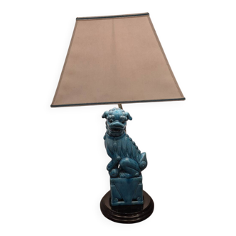 Lampe chien de fo céramique bleu