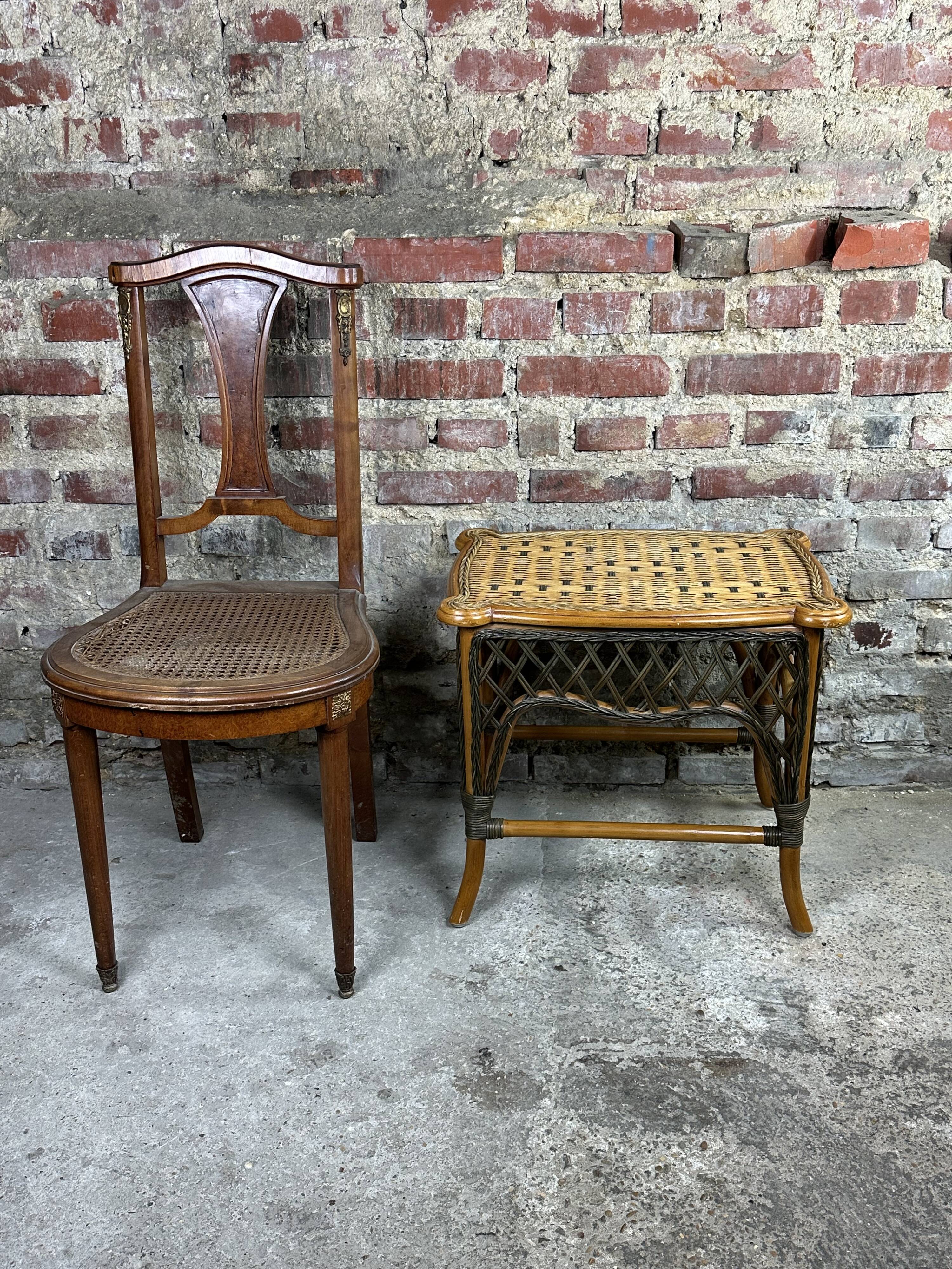 Vintage bamboo and rattan side table braided 1960