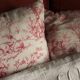 Paire Coussins Toile de Jouy rose ancienne