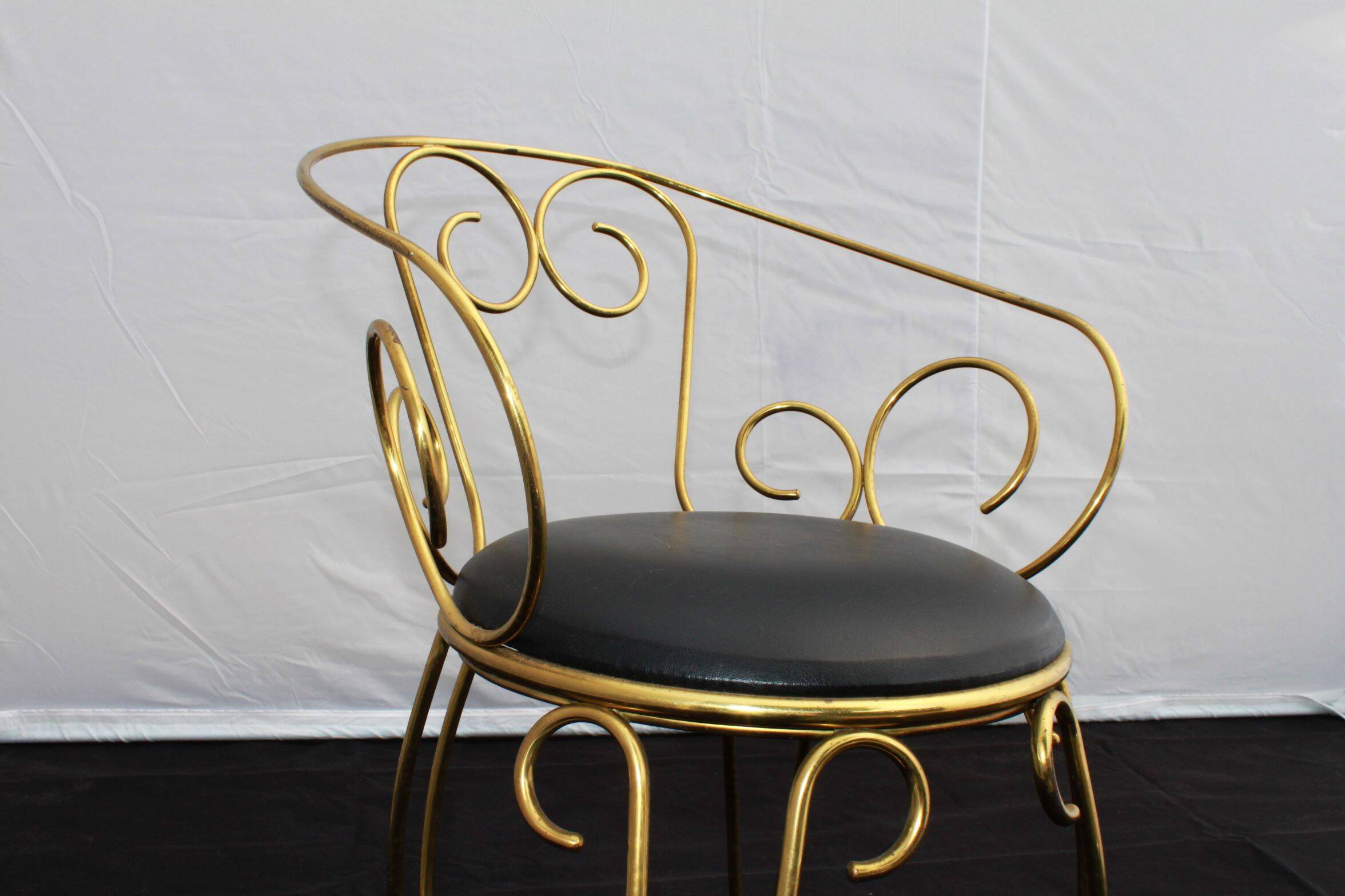 Vintage brass scroll armchair, 1960s.