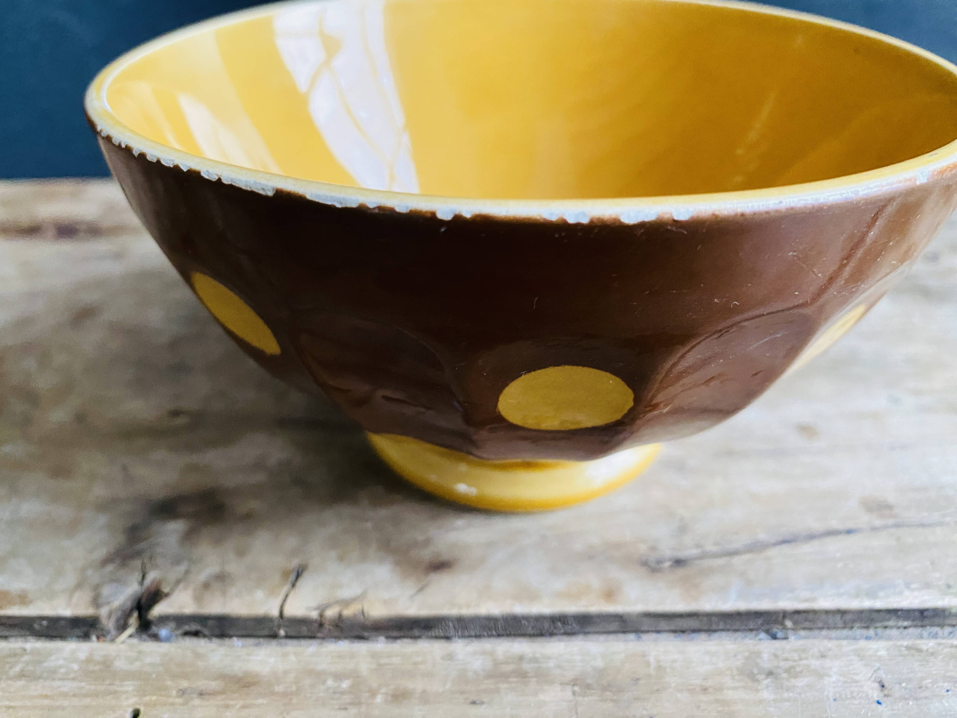 Old faceted bowl with polka dot pattern from the Sarreguemines earthenware factory