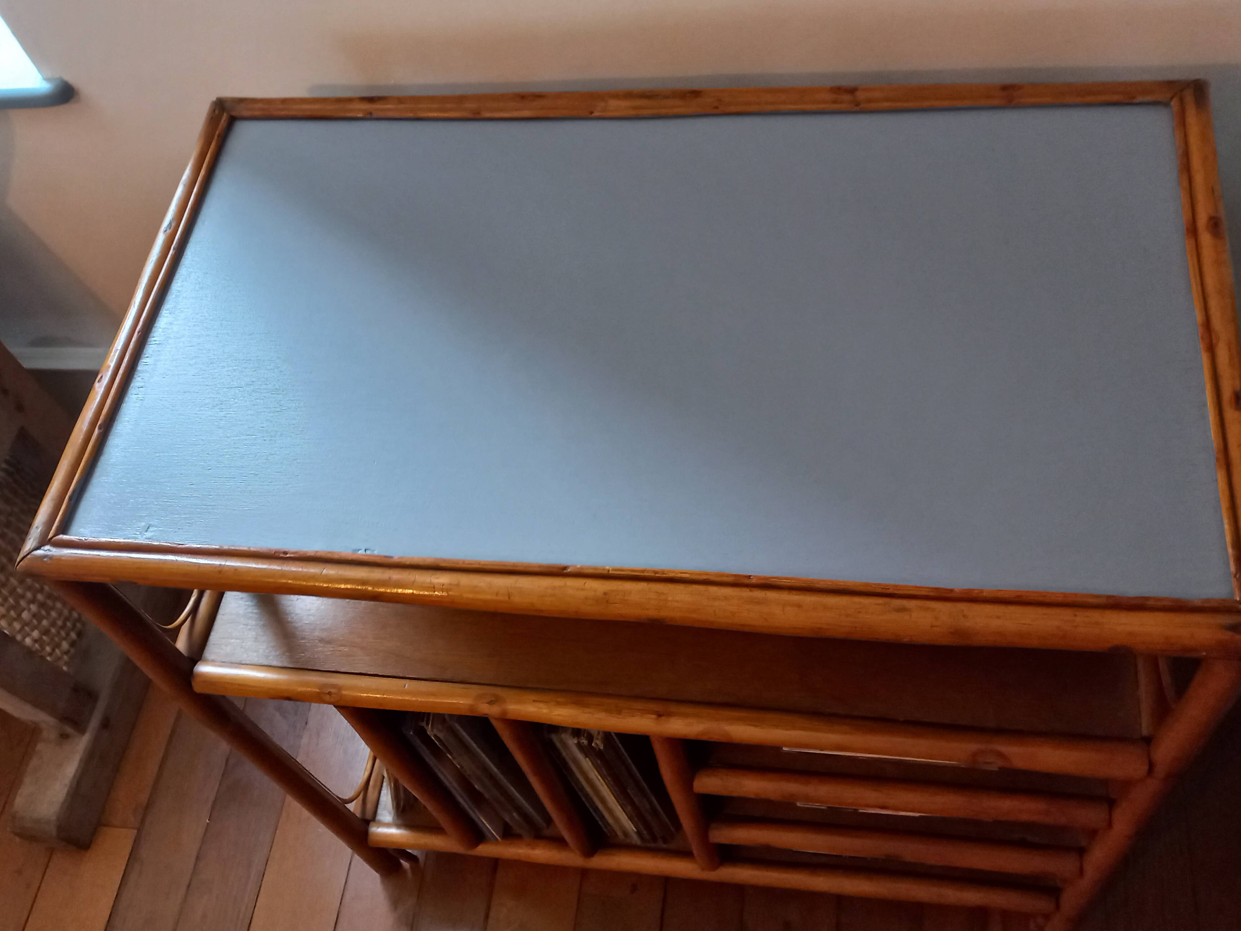 Vintage rattan vinyl cabinet