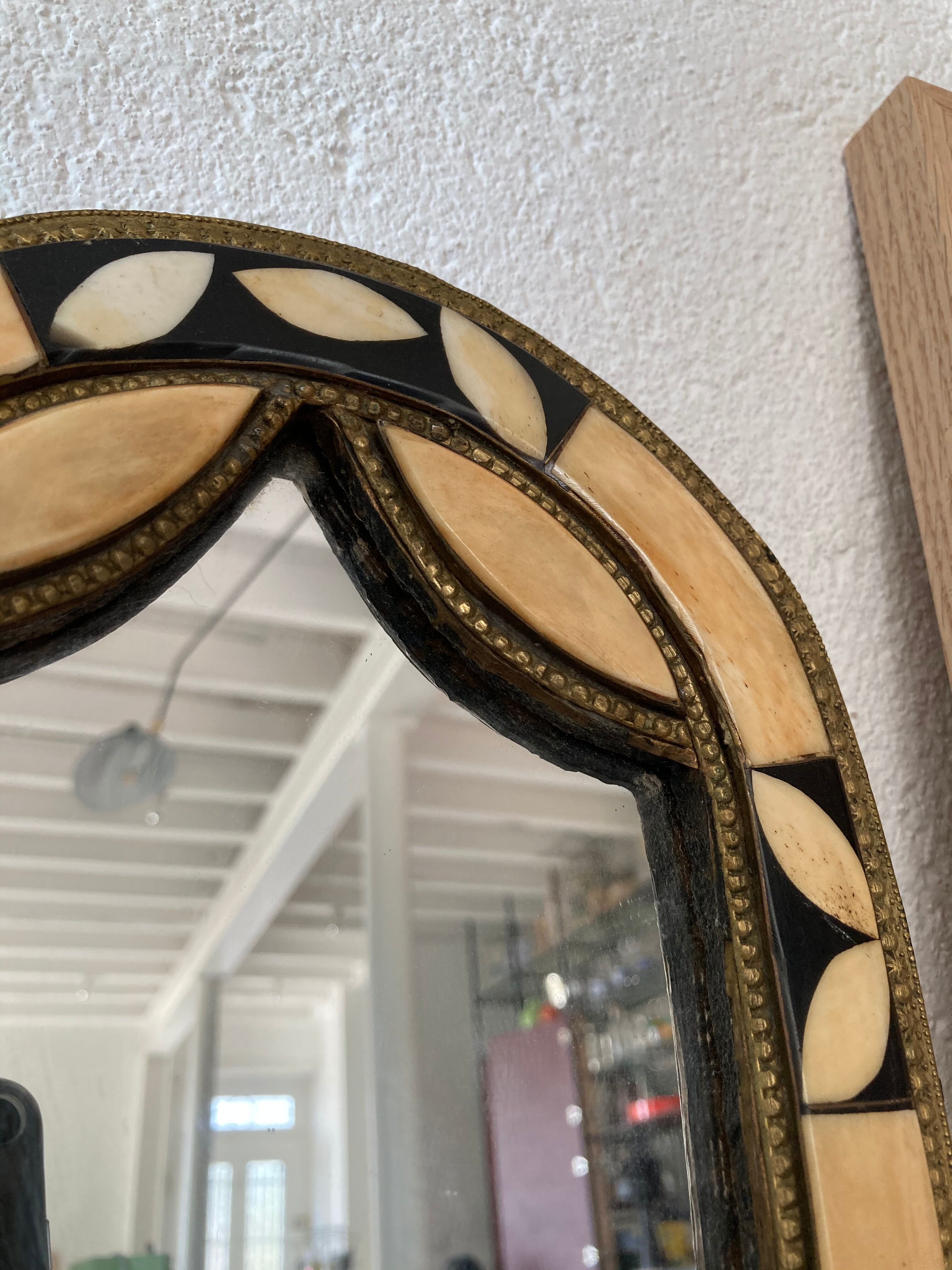 Vintage mirror bohemian metal and horn - 28x19cm