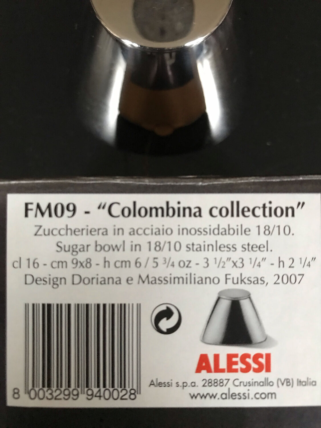 Sucrier Alessi en acier design D&M Fuksas