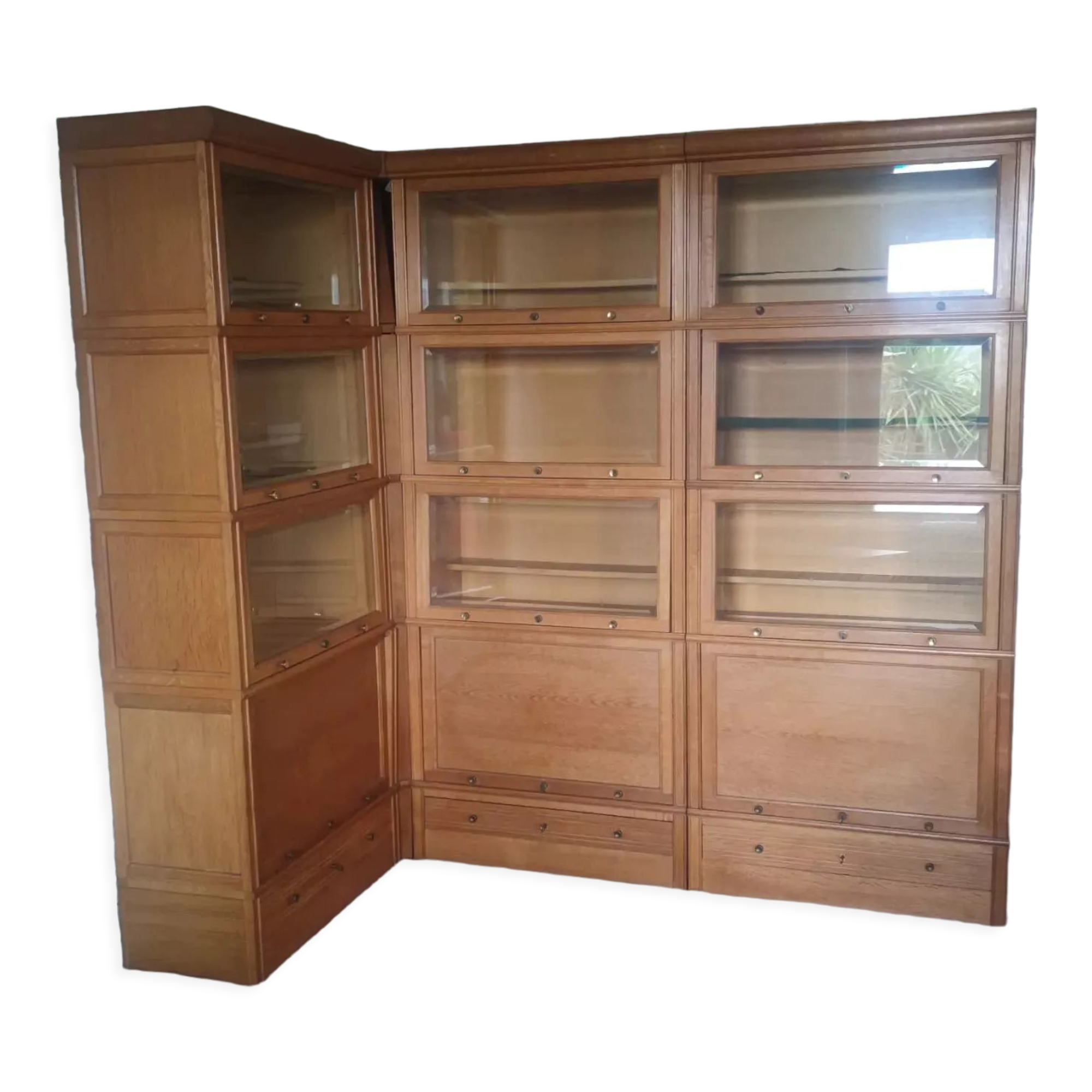 Modular bookcase in natural solid oak md by martin dupuis circa 1960