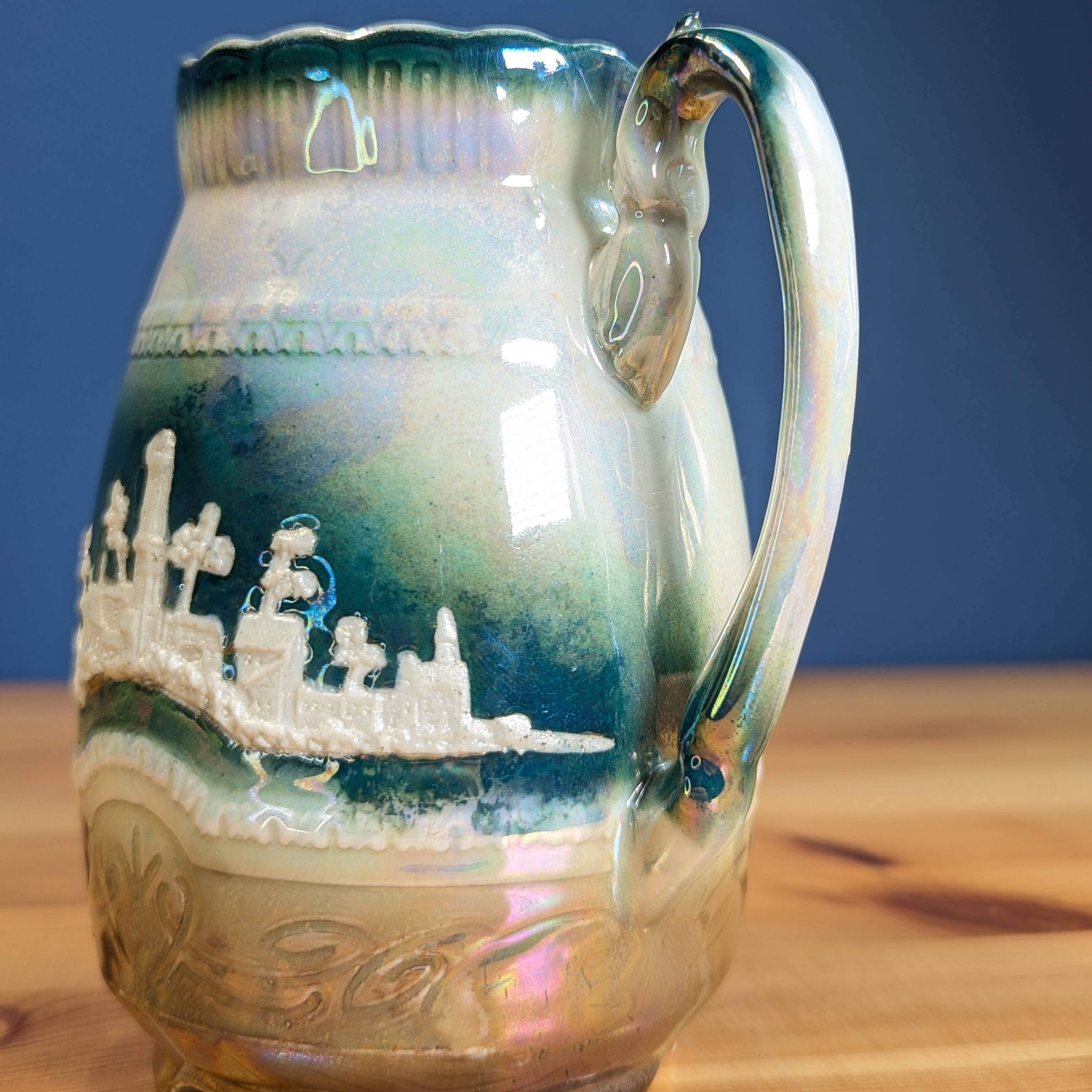 Antique Pitcher Jug Altehburg Saxony German Earthenware Numbered 1206E Village