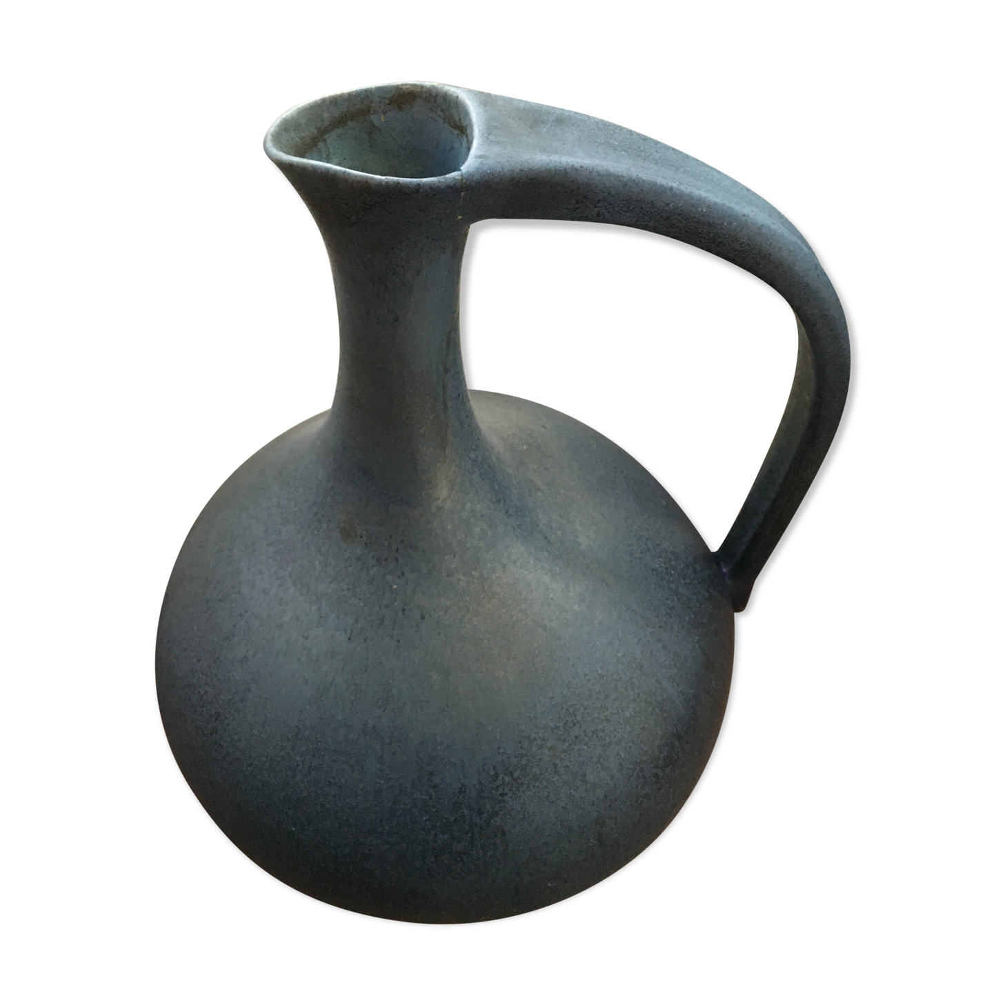 Vase with vintage Scandinavian blue ceramic handles. Signed Lienau