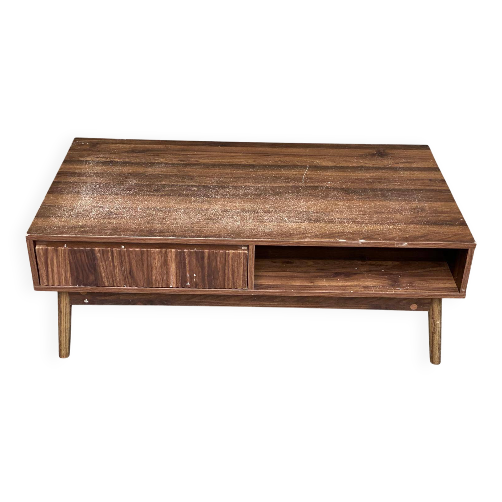 Table basse scandinave vintage en bois avec tiroir