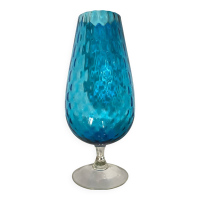 Vase Empoli en verre texturé turquoise – Italie, années 60-70