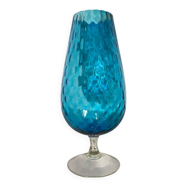 Vase Empoli en verre texturé turquoise – Italie, années 60-70